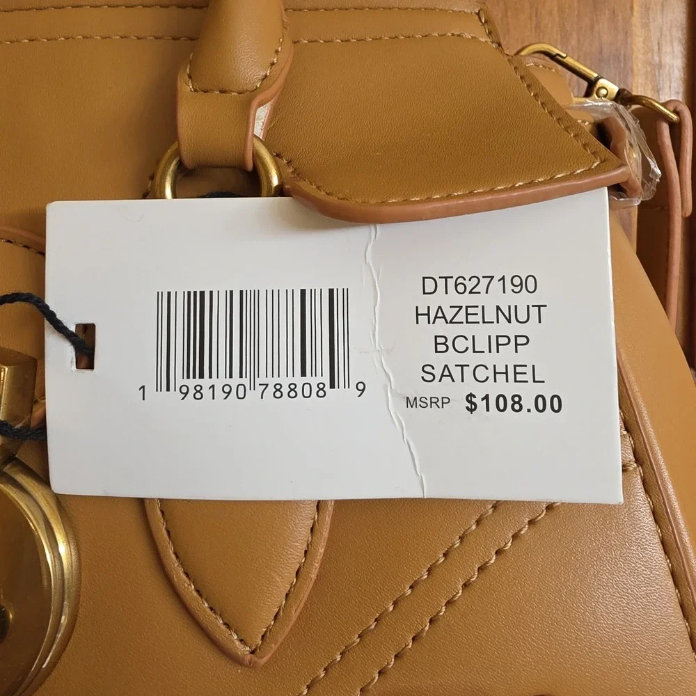 Steve Madden Medium Satchel Handbag Women Tan Faux Leather Gold Hardware New